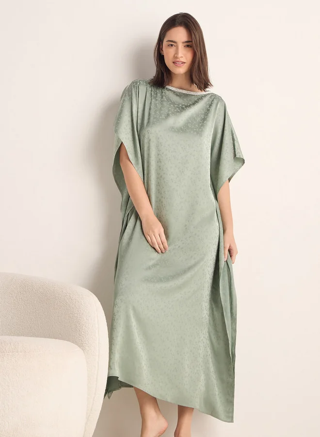 Splash FAV Textured Kaftan Night Gown with Boat Neck