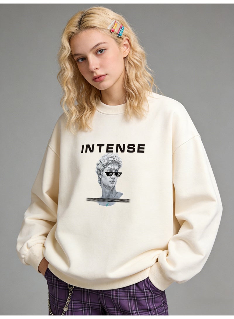 BM INS Off-White "INTENSE" Artistic Statue Oversized Crew Neck Sweatshirt | Unisex Pullover With "ОПЕРАЦИЯ СУСОВКА" Print - Image 1