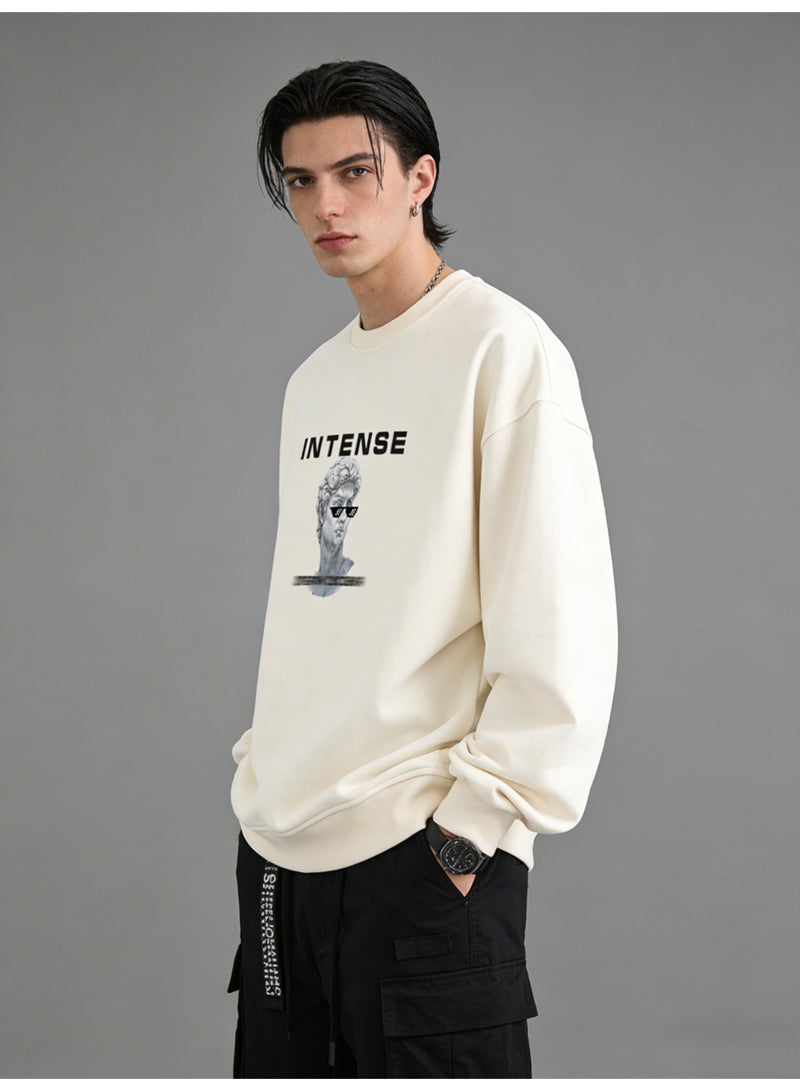 BM INS Off-White "INTENSE" Artistic Statue Oversized Crew Neck Sweatshirt | Unisex Pullover With "ОПЕРАЦИЯ СУСОВКА" Print - Image 2