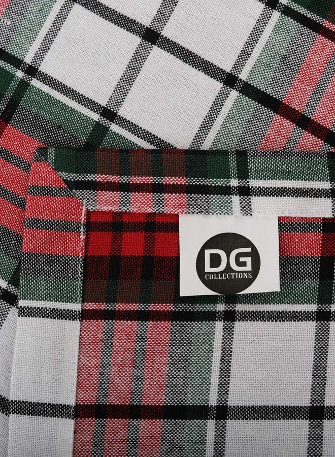 DG Collections مفرش طاولة قطني من مجموعة دي جي (13 × 108 بوصة)، بحافة مخيطة بزاوية 1 بوصة، بنقشة مربعات حمراء/بيضاء/خضراء - مثالي لعيد الشكر، وعيد الميلاد، وجميع المواسم والأعياد. - Image 4