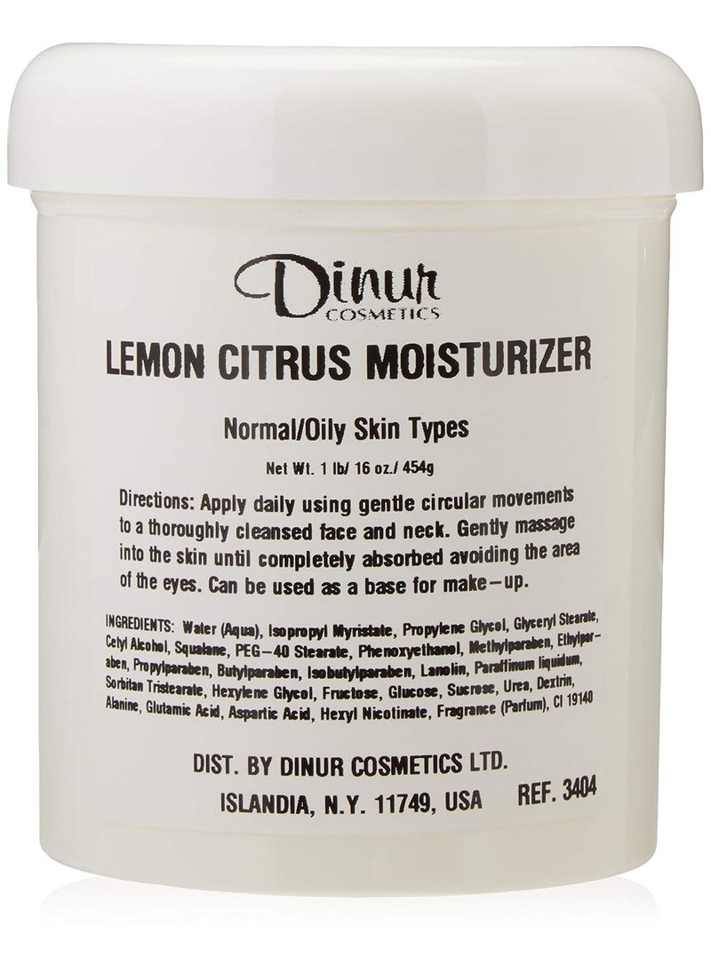 Dinur Cosmetics Lemon Citrus Moisturizer Refreshing Hydrating Cream for Normal to Oily Skin Purifies Pores Controls Oil and Enhances Radiant Glow with Lemon  Citrus Extracts 16 oz 
