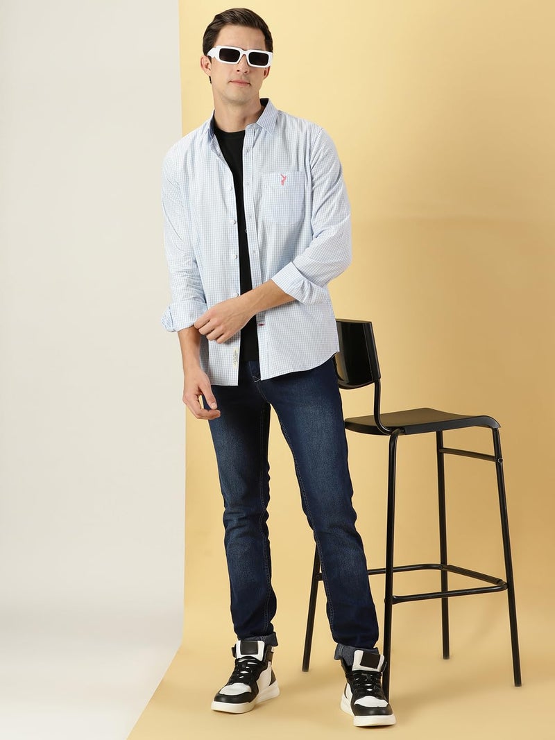 Thomas Scott Mens Solid Slim Fit Casual Shirt with Spread Collar and Long Sleeve SkyBlue - Image 5