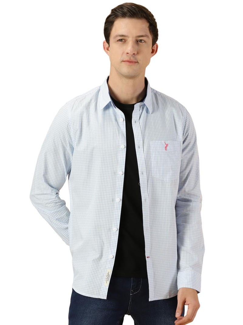 Thomas Scott Mens Solid Slim Fit Casual Shirt with Spread Collar and Long Sleeve SkyBlue - Image 1