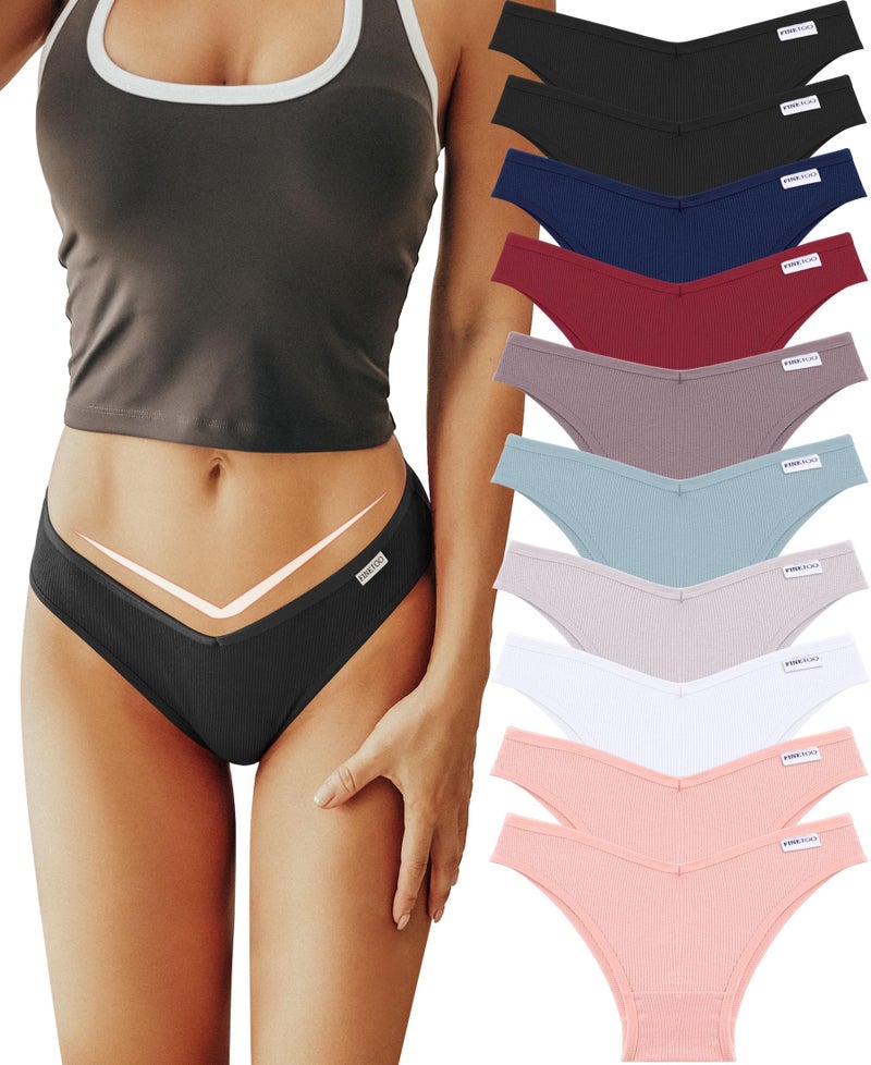 FINETOO 10 Pack Womens Cotton Underwear Sexy Stretch Bikini Panties Low Rise Hipster Ladies Soft V-Waist Cheeky(M) - Image 4