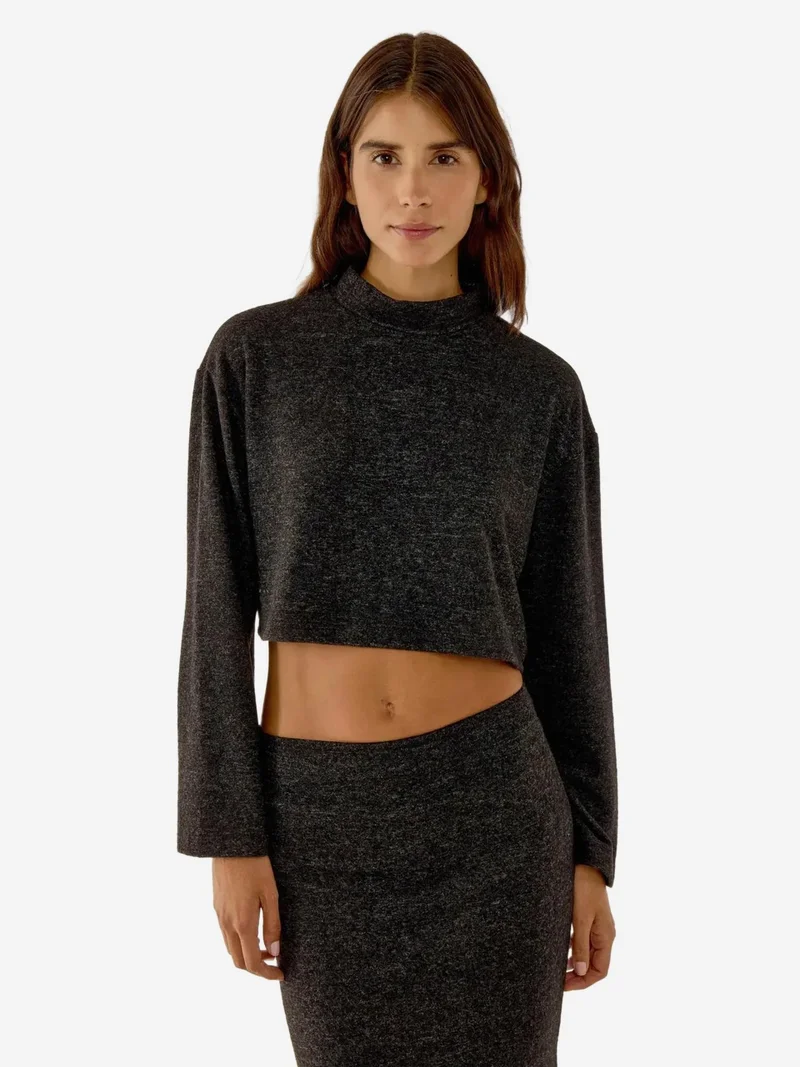 HICCUP Relaxed Fit Half Turtleneck Crop Blouse