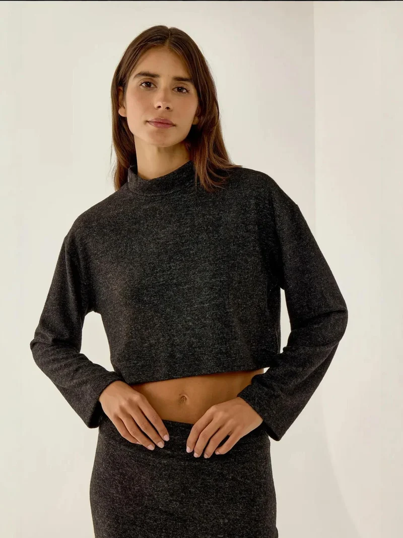 HICCUP Relaxed Fit Half Turtleneck Crop Blouse
