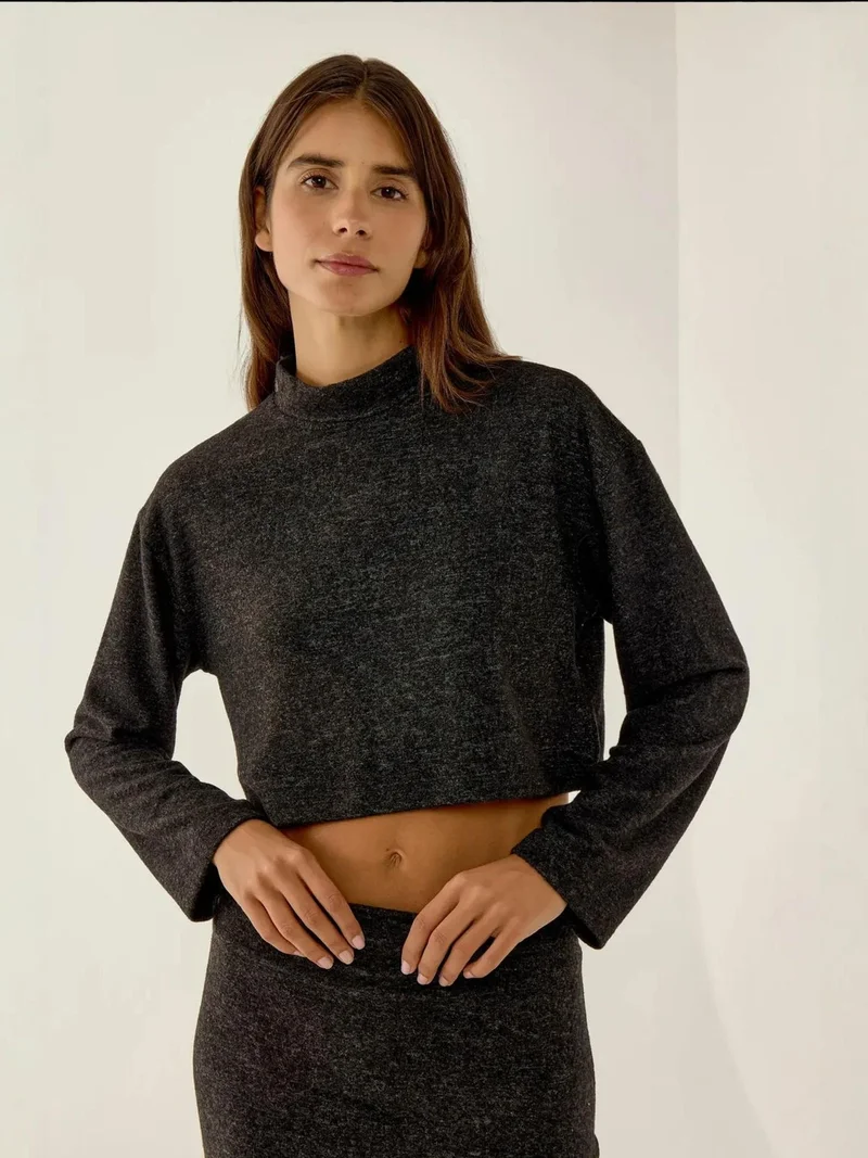 HICCUP Relaxed Fit Half Turtleneck Crop Blouse