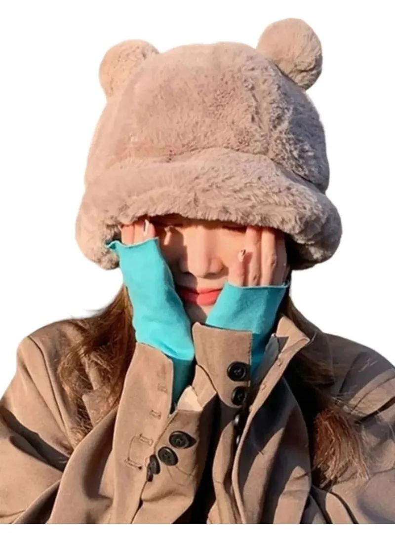 Uniquerrs Women's Cute Bear Ear Plush Bucket Hat