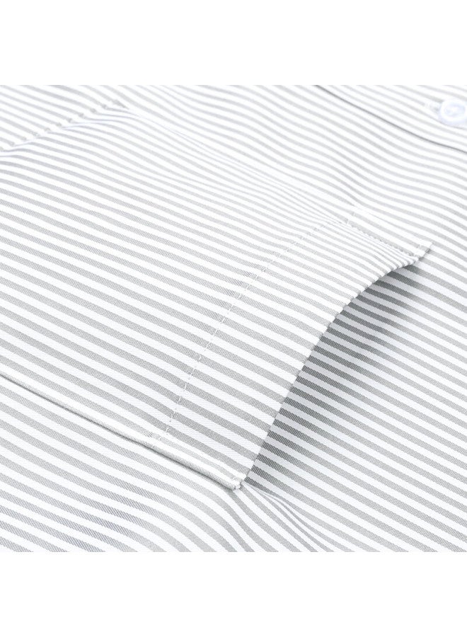 Firs Lyocell Long-sleeve Shirt For Men, Wrinkle-free, Business Casual Striped Shirt, Light Gray Stripes, Size 42 - Image 4