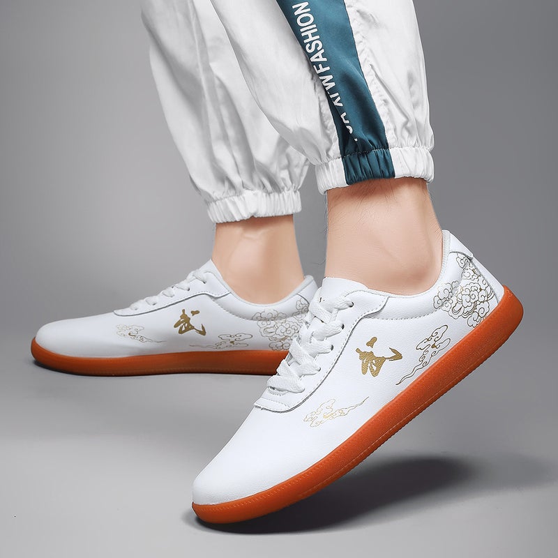 Men's Leather Tai Chi Shoes White - Image 1