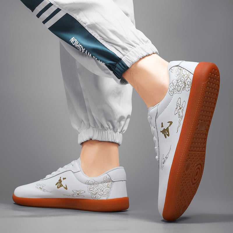 Men's Leather Tai Chi Shoes White - Image 3