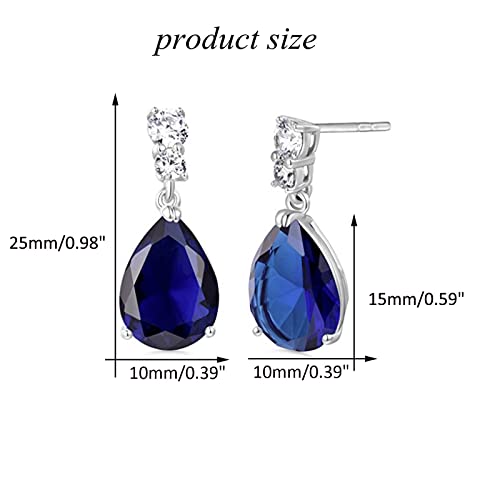 GULICX Fashion Jewellery Silver Tone Blue Zirconia Teardrop Drop Earrings for Women - Image 2