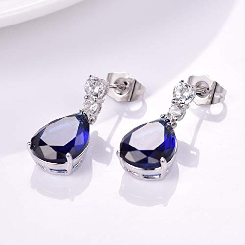 GULICX Fashion Jewellery Silver Tone Blue Zirconia Teardrop Drop Earrings for Women - Image 3