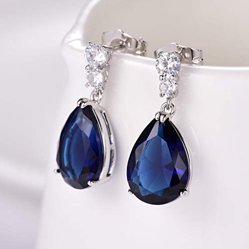 GULICX Fashion Jewellery Silver Tone Blue Zirconia Teardrop Drop Earrings for Women - Image 4