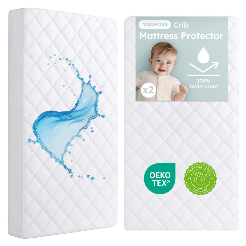 Yoofoss Waterproof Crib Mattress Protector 2 Pack, Quilted Crib Mattress Pad Cover Ultra Soft and Breathable, Machine Washable Toddler Mattress Protector for Standard Baby Crib Size 52''x28'' - Image 1