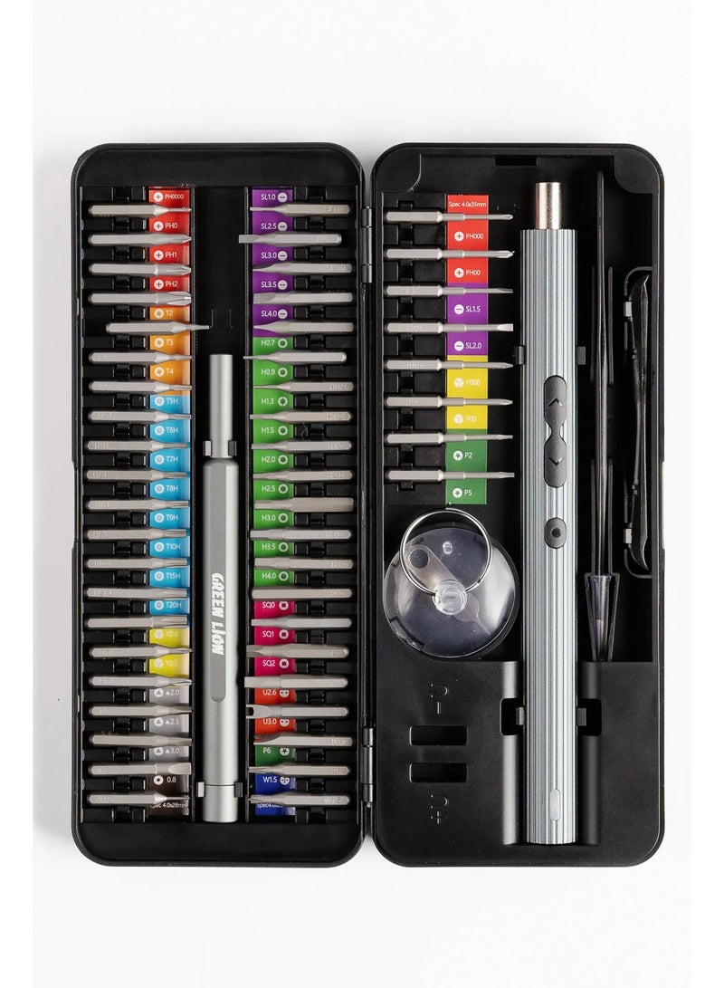 GREEN LION Electric Screwdriver Set 58 IN 1 / Built-In Magnetizer / LED Light / Repair Tool Kit / T5H, T6H, T7H, T8H, T9H, T10H, T15H, T20H / H4*28mm Screwdriver Bits / H4*35mm Screwdriver Bits - Black - Image 1