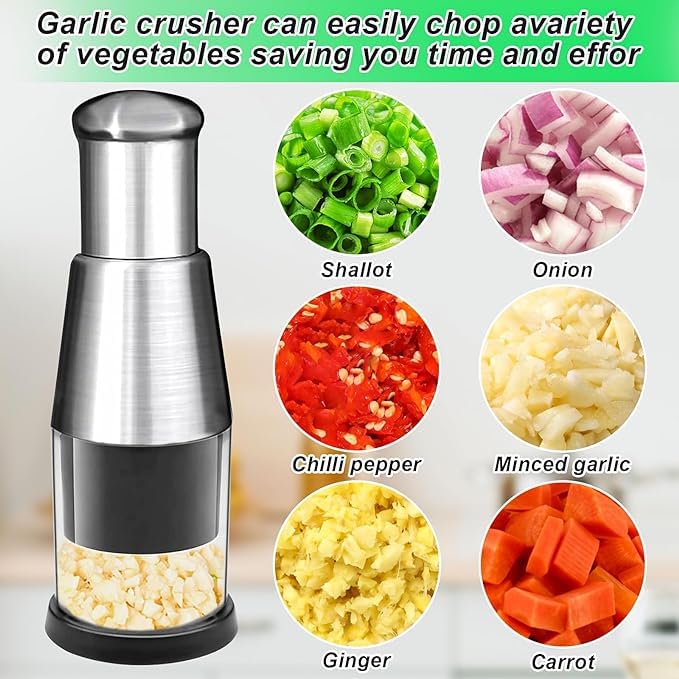 Calyrex Multifunctional Hand Press Chopper Kitchen Tool Stainless Steel Garlic Masher for Mincing Garlic Slicing Peppers and Onions - Image 5