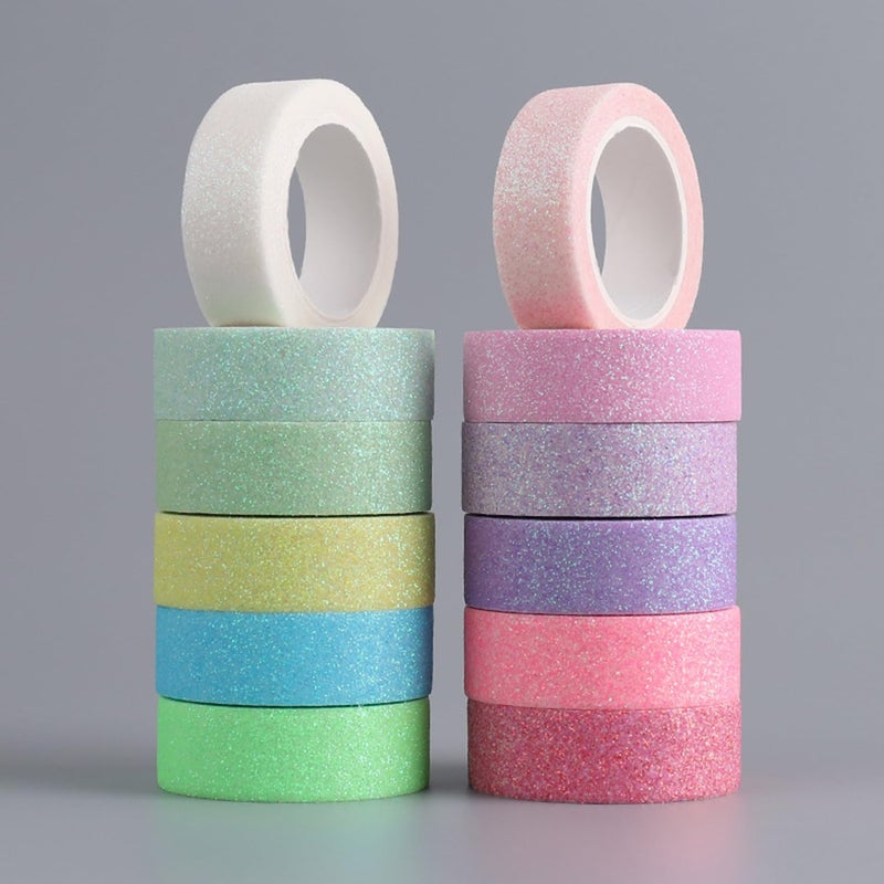 Cotrida 12 Rolls Glitter Washi Tape Set â€“ 15mm Macaron Cute Colored Masking Tape, Sparkle Decorative Tape for DIY, Art, Scrapbook Tape, Decor & Crafts - Image 4