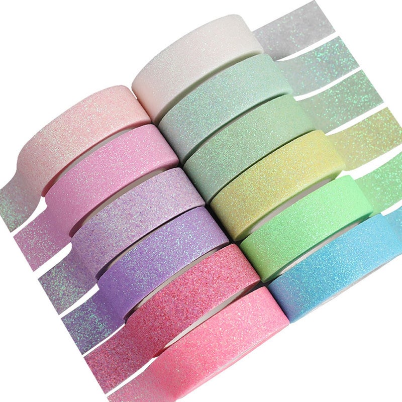 Cotrida 12 Rolls Glitter Washi Tape Set â€“ 15mm Macaron Cute Colored Masking Tape, Sparkle Decorative Tape for DIY, Art, Scrapbook Tape, Decor & Crafts - Image 2