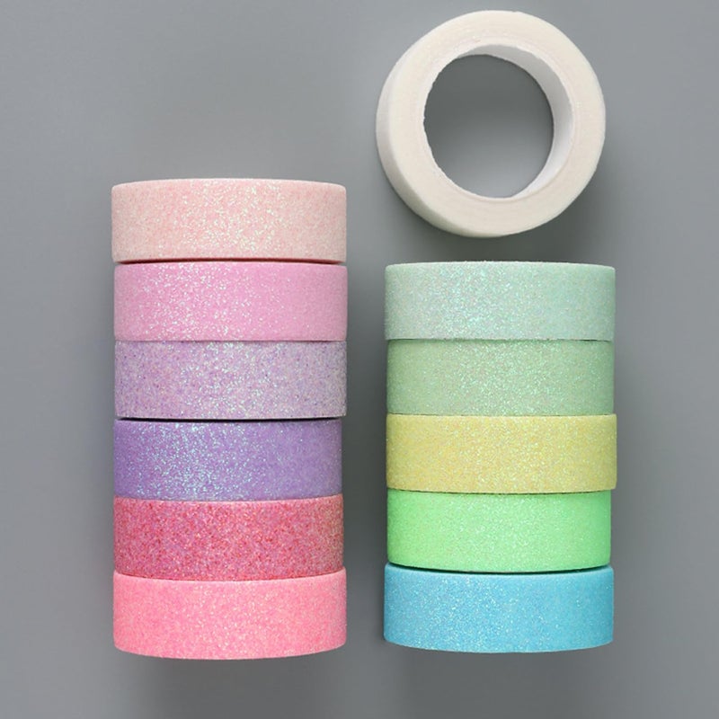Cotrida 12 Rolls Glitter Washi Tape Set â€“ 15mm Macaron Cute Colored Masking Tape, Sparkle Decorative Tape for DIY, Art, Scrapbook Tape, Decor & Crafts - Image 5