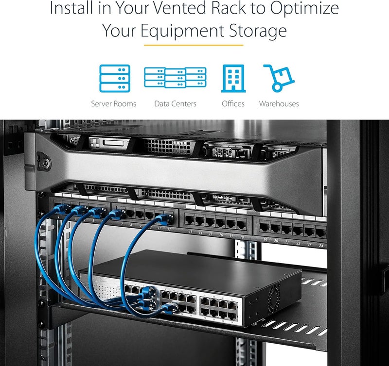 StarTech .com 1U Server Rack Shelf - Universal Vented Rack Mount Cantilever Tray for 19" Network Equipment Rack & Cabinet - Heavy Duty Steel - Weight Capacity 44lb/20kg - 7" Deep Shelf (CABSHELF1U7V) - Image 5