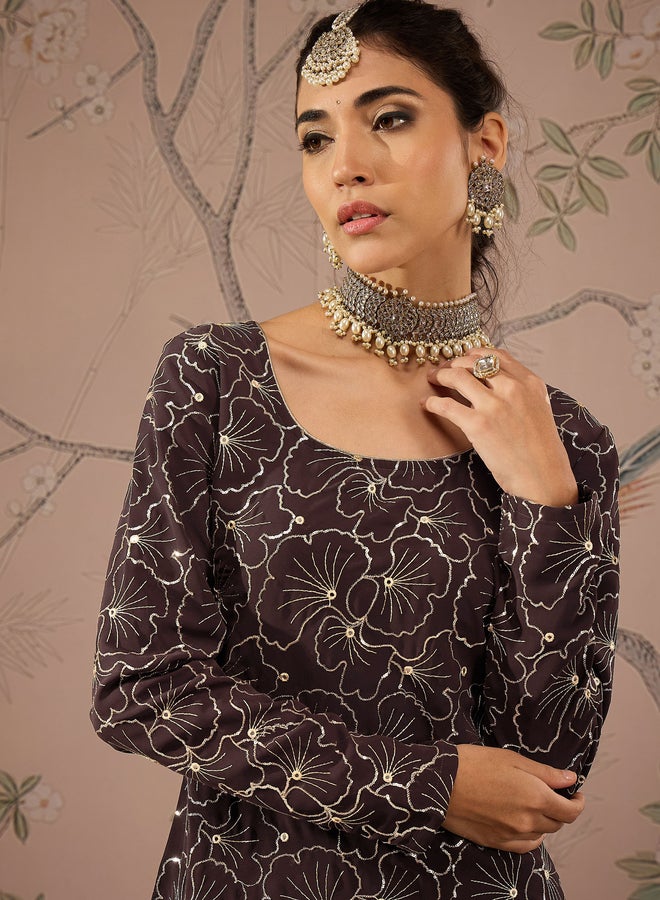 SASSAFRAS Embroidered Sequin Detail Kurta and Solid Palazzo Pants Set  - Image 4