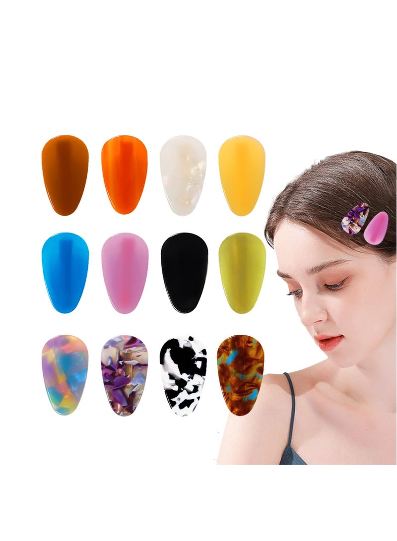 Excefore 12PCS Teardrop Shaped No Bend Hair Clips Colorful Acrylic Resin Creaseless Hair Barrettes for Women Teens and Girls Perfect for Makeup and Hairstyle Accessories - Image 1