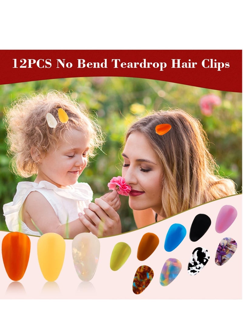 Excefore 12PCS Teardrop Shaped No Bend Hair Clips Colorful Acrylic Resin Creaseless Hair Barrettes for Women Teens and Girls Perfect for Makeup and Hairstyle Accessories - Image 3