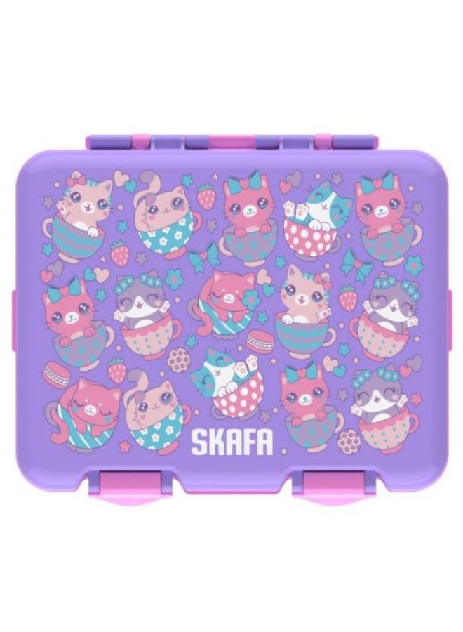 SKAFA Bento Box | Lunch Box 4 Compartments With Spoon and Fork Set, Ideal Portion Size 1150 ML, Leak-Proof, Toddler-Friendly, Dishwasher Safe, BPA-Free. (Purple-Kittens)  - Image 2