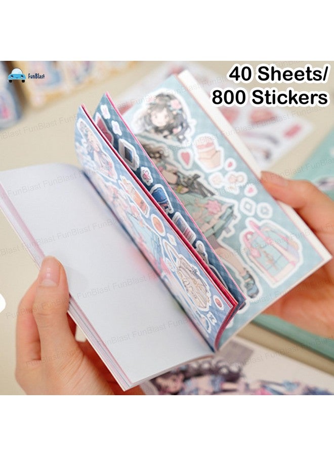 FunBlast Kawaii Stickers Book - 40 Sheets/800 Stickers, Japanese Style Decorative Stickers, Korean Self-Adhesive Kawaii Sticker, Cartoon Theme Sticker for Girls (Pink-Blue)-Pack of 2 - Image 2