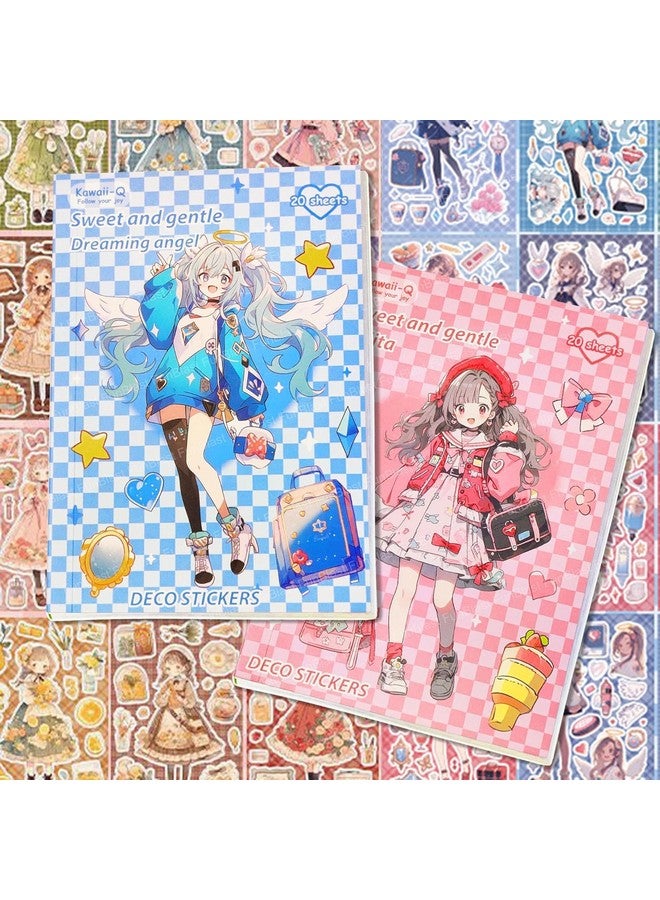 FunBlast Kawaii Stickers Book - 40 Sheets/800 Stickers, Japanese Style Decorative Stickers, Korean Self-Adhesive Kawaii Sticker, Cartoon Theme Sticker for Girls (Pink-Blue)-Pack of 2 - Image 1
