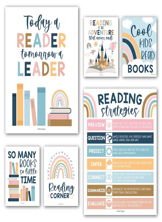 Hadley Designs Reading Posters for Classroom Elementary and Library Decor - 6 Reading Corner Decor for Classroom Decorations, Reading Strategies Library Posters, Boho Bulletin Board Decorations - Image 1