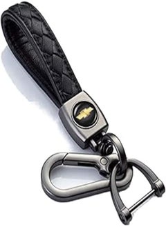KASTWAVE KASTWAVE Genuine Leather Car Logo Keychain for Chevrolet Car, Business Key Chain Suit Alloy Metal Chain Keyring Styling Decoration Accessories Keyring with Logo Gift for Women and Men (Black) 