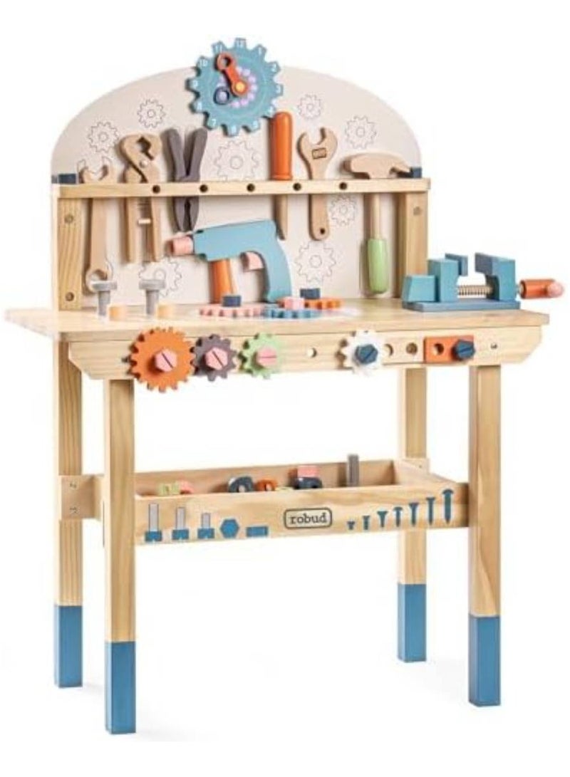 Children's Tools, Wooden Workshop Play Workbench with Tool Set, Wooden Construction Bench Toy for Kids  - Image 1