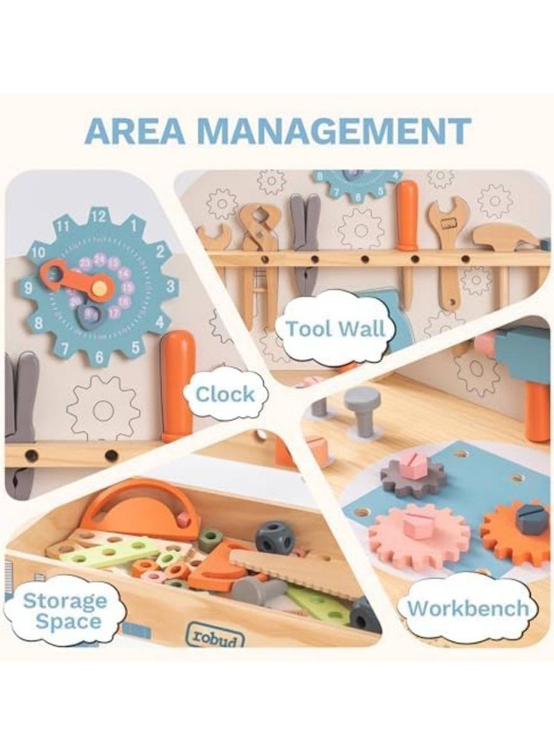 Children's Tools, Wooden Workshop Play Workbench with Tool Set, Wooden Construction Bench Toy for Kids  - Image 2