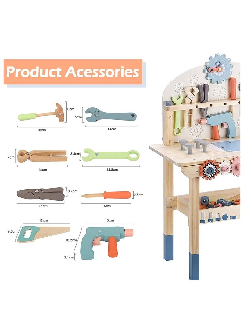 Children's Tools, Wooden Workshop Play Workbench with Tool Set, Wooden Construction Bench Toy for Kids  - Image 4