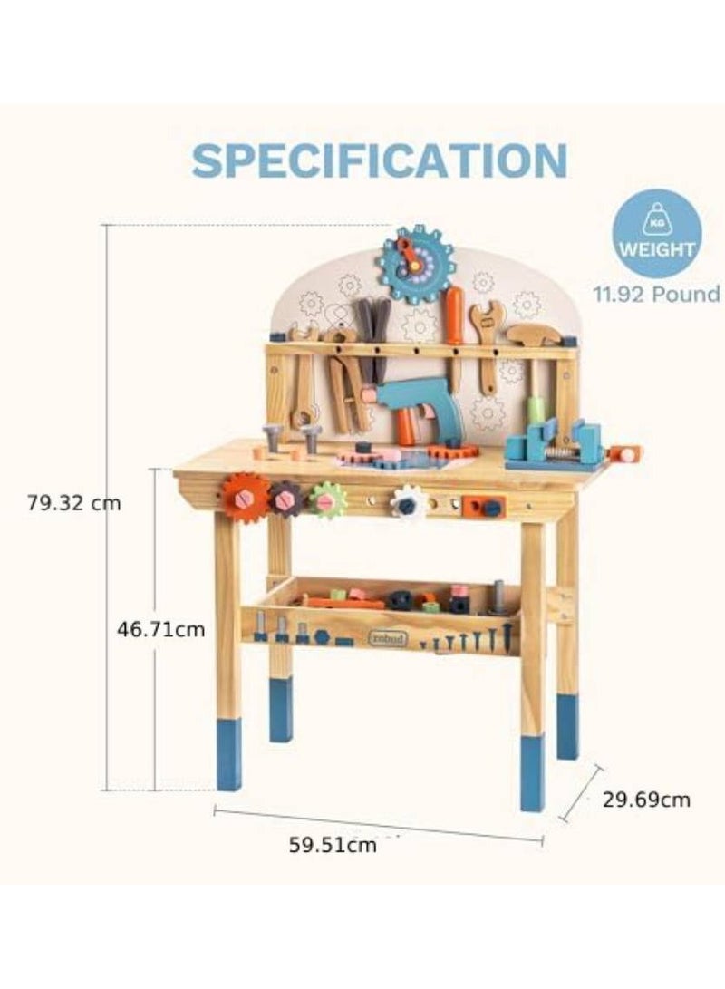 Children's Tools, Wooden Workshop Play Workbench with Tool Set, Wooden Construction Bench Toy for Kids  - Image 3