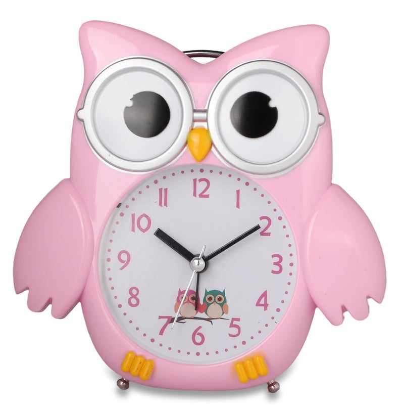 De'rons Twin Bell Analog Table Alarm Clock with Backlight for Heavy Sleepers Loud Alarm Clock for Students Funny Cute Owl Cartoon Shape Alarm Clock for Kids Girls Boys Bedroom 14.5 x 15 cm (Pink) - Image 5