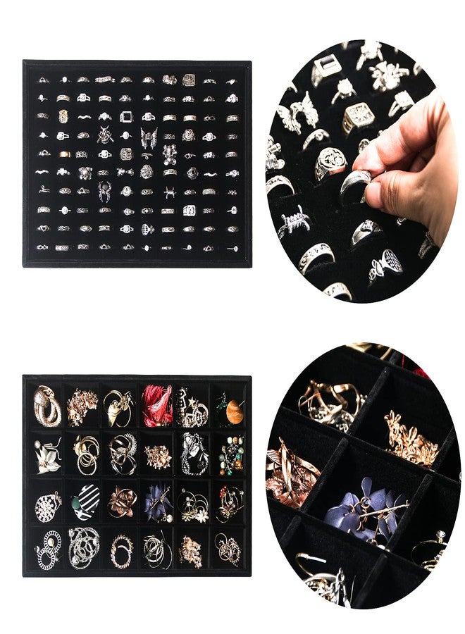 Pengup 5 Pcs/set Stackable Jewelry Organizer Trays,Rings Necklaces Earrings Bracelets Display Storage Trays Holder with Glass Lid (Black Velvet) - Image 4