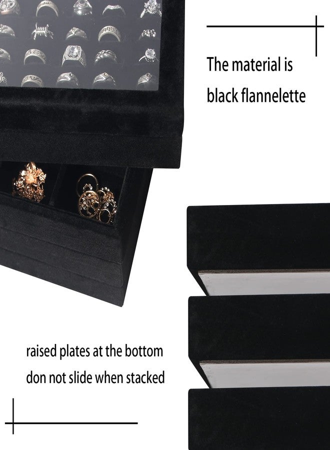 Pengup 5 Pcs/set Stackable Jewelry Organizer Trays,Rings Necklaces Earrings Bracelets Display Storage Trays Holder with Glass Lid (Black Velvet) - Image 3