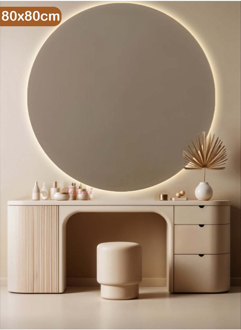 Furniture Factory Round Makeup Mirror 80 x 80 cm LED Lighted Vanity Mirror for the Perfect Makeup Experience and a Modern Decorative Touch  - Image 1