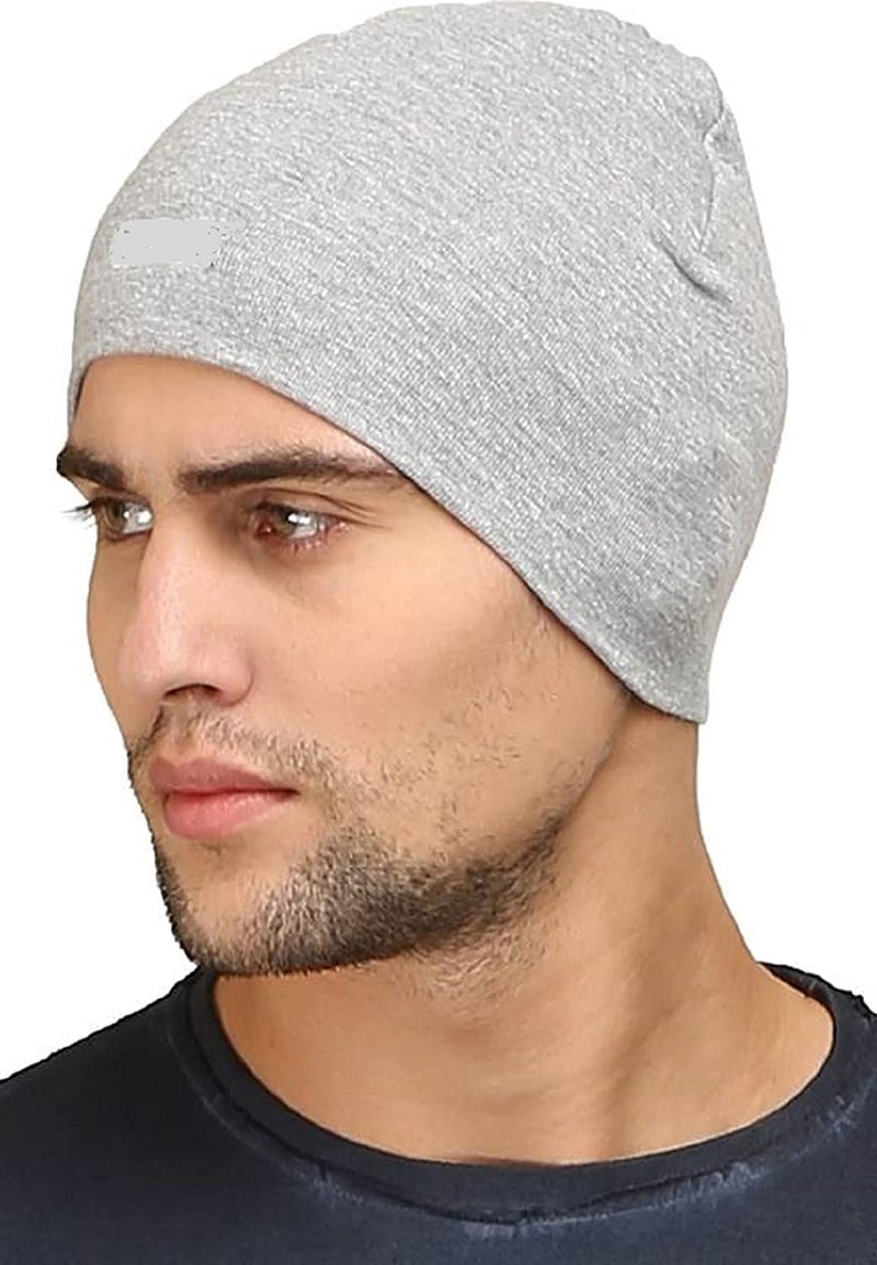 UMANI® Cotton Poly Blend Skull Cap for Men and Women/Helmet Cap/Multipurpose Running, Jogging Outdoor Skull Cap(1PC Black & 1PC Light Grey) - Image 3