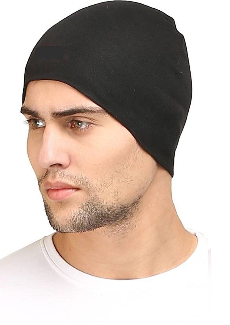 UMANI® Cotton Poly Blend Skull Cap for Men and Women/Helmet Cap/Multipurpose Running, Jogging Outdoor Skull Cap(1PC Black & 1PC Light Grey) - Image 2