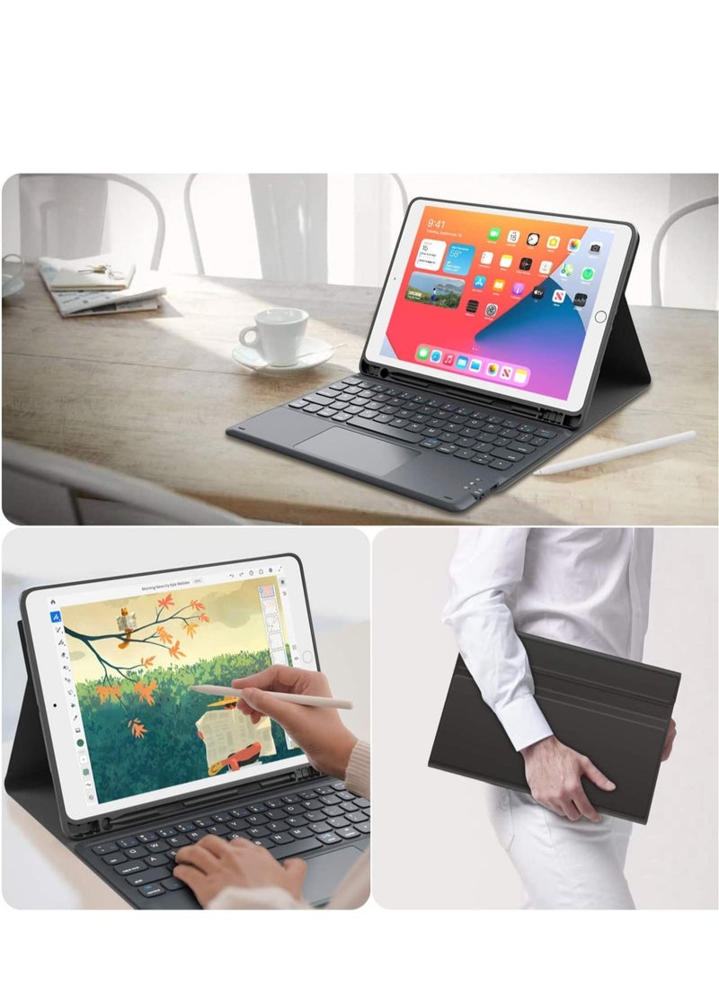 Generic - Keyboard Case with Touchpad for iPad 10.2 9th Generation 2021/8th Gen 2020/7th Gen 2019 Magnetically Detachable Wireless Keyboard Case for iPad New 10.2 Built-in Trackpad&Pencil Holder (Black) - Image 1