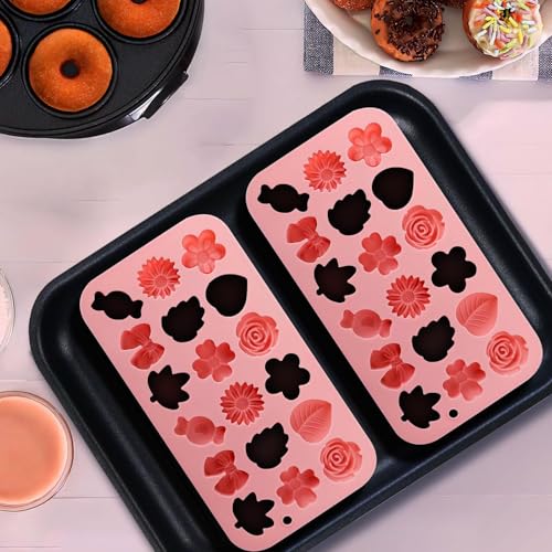Fuehbur Flower Candy Floral Silicone Molds 2PCS, Chocolate Moulds with Daisy Tulip Rose Bow Tie Leaf Jello Design, 18 Cavity Ice Mold Pudding for Cake Desserts Making, Cupcake Toppers - 2 Pack - Image 5