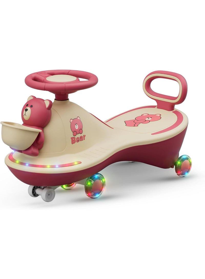 متجر 7 سيارة ركوب أطفال السحرية على شكل دب – سيارة متأرجحة تويسترماجيك سحرية مزودة بأضواء ملونة وموسيقى – لعبة توازن وهزازة بعجلات دوّارة صامتة وتصميم آمن بمقود سهل التحكم ومسند خلفي مريح - Image 1