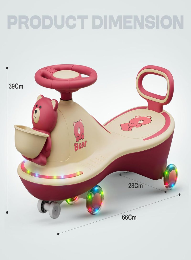 متجر 7 سيارة ركوب أطفال السحرية على شكل دب – سيارة متأرجحة تويسترماجيك سحرية مزودة بأضواء ملونة وموسيقى – لعبة توازن وهزازة بعجلات دوّارة صامتة وتصميم آمن بمقود سهل التحكم ومسند خلفي مريح - Image 3