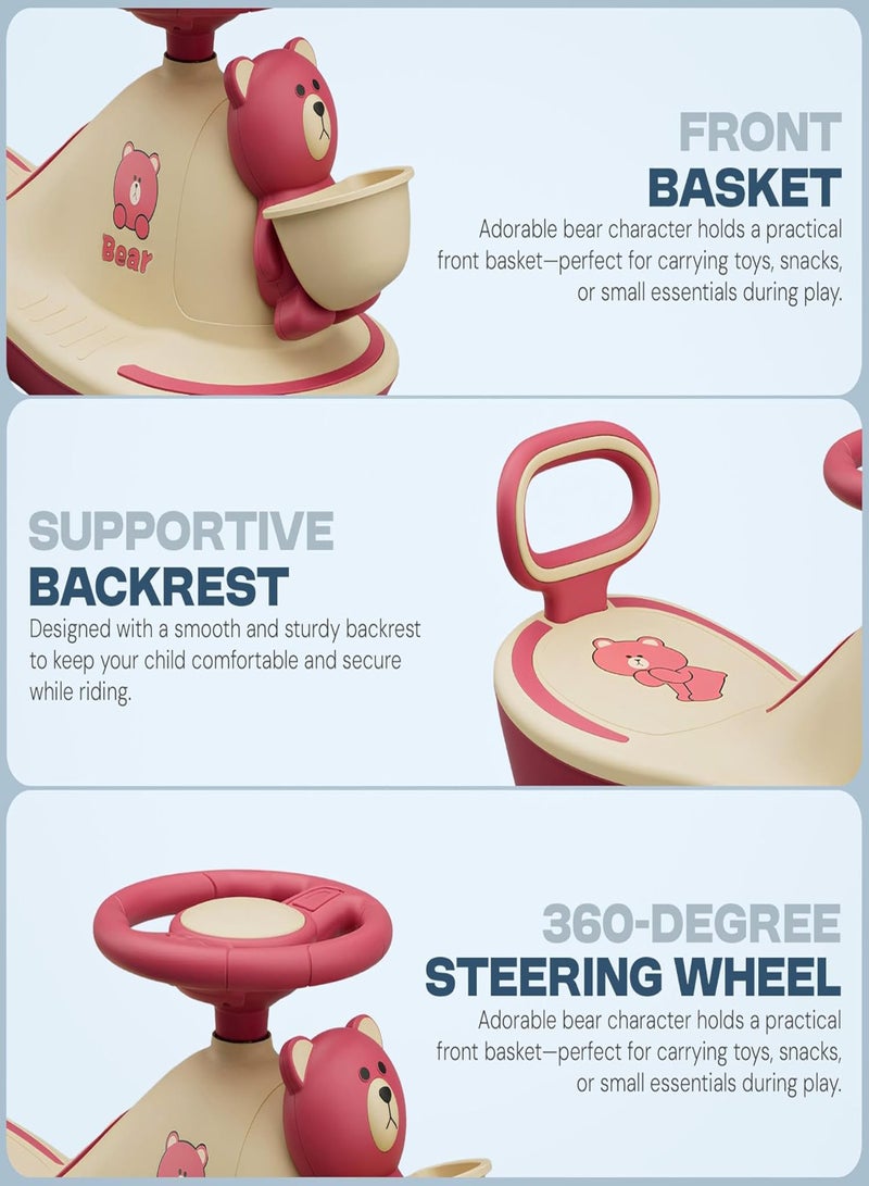 متجر 7 سيارة ركوب أطفال السحرية على شكل دب – سيارة متأرجحة تويسترماجيك سحرية مزودة بأضواء ملونة وموسيقى – لعبة توازن وهزازة بعجلات دوّارة صامتة وتصميم آمن بمقود سهل التحكم ومسند خلفي مريح - Image 5