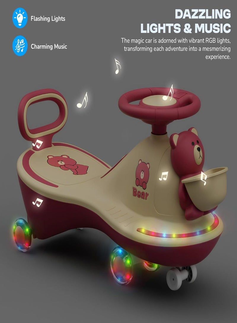 متجر 7 سيارة ركوب أطفال السحرية على شكل دب – سيارة متأرجحة تويسترماجيك سحرية مزودة بأضواء ملونة وموسيقى – لعبة توازن وهزازة بعجلات دوّارة صامتة وتصميم آمن بمقود سهل التحكم ومسند خلفي مريح - Image 4