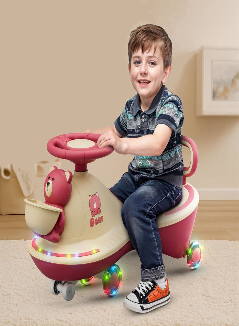 متجر 7 سيارة ركوب أطفال السحرية على شكل دب – سيارة متأرجحة تويسترماجيك سحرية مزودة بأضواء ملونة وموسيقى – لعبة توازن وهزازة بعجلات دوّارة صامتة وتصميم آمن بمقود سهل التحكم ومسند خلفي مريح - Image 2